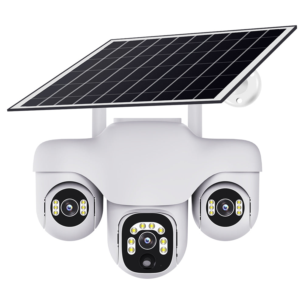 Solar Powered PTZ Camera 3 Rotating Lens Motion Detection Camera