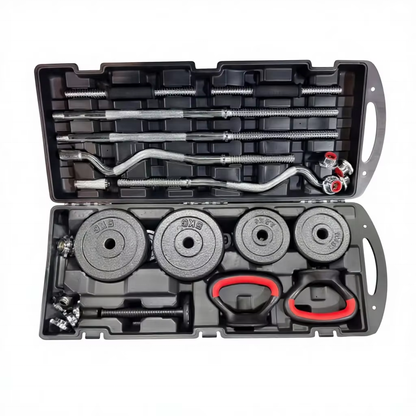 58KG Anti Rust Adjustable Dumbbell, Kettlebell and Barbell Set with Case