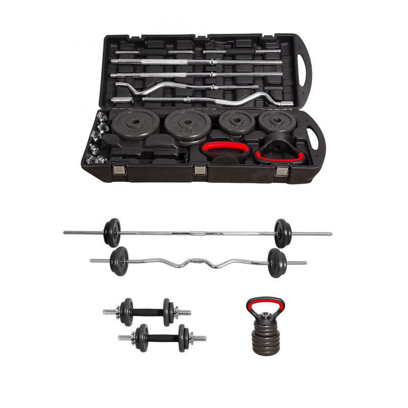 58KG Anti Rust Adjustable Dumbbell, Kettlebell and Barbell Set with Case