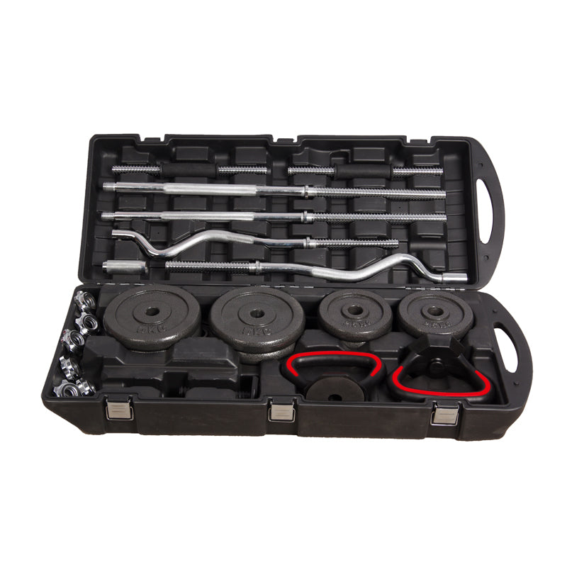 58KG Anti Rust Adjustable Dumbbell, Kettlebell and Barbell Set with Case