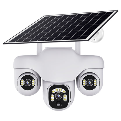 Solar Powered PTZ Camera 3 Rotating Lens Motion Detection Camera