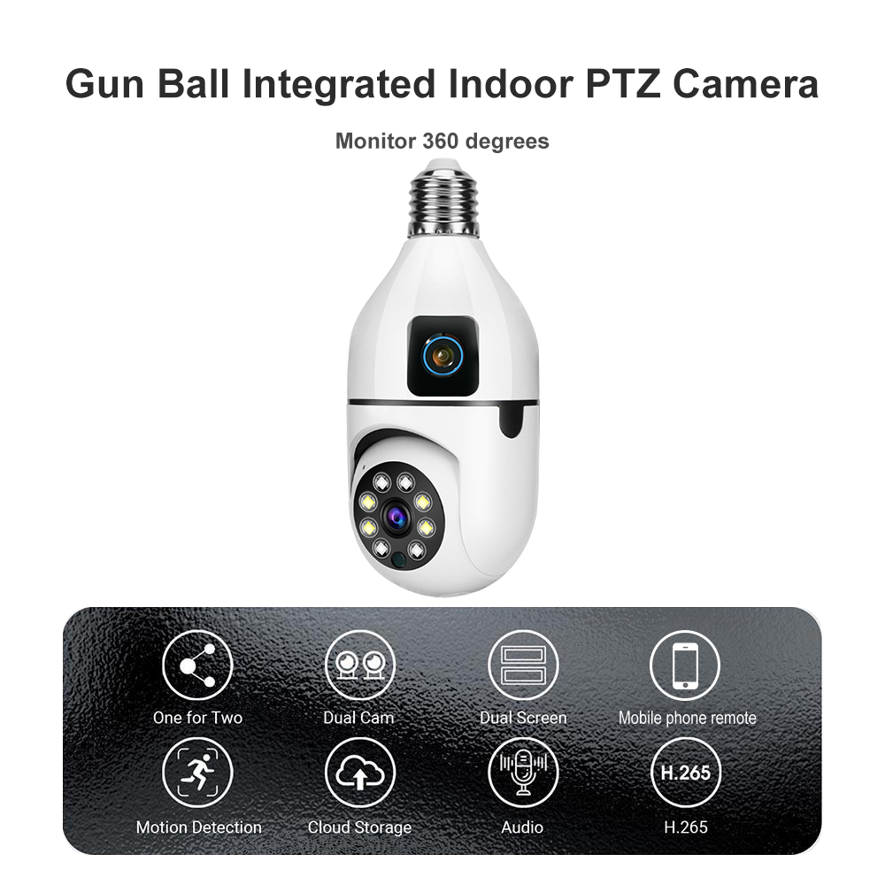 2MP+2MP V380 Bulb WIFI Indoor Camera Dual Lens